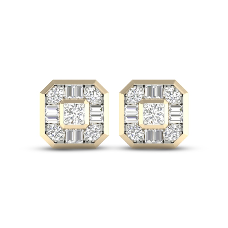 Men's 1/5 CT. T.W. Baguette Diamond Cross Circle Frame Stud Earrings in 10K  Gold