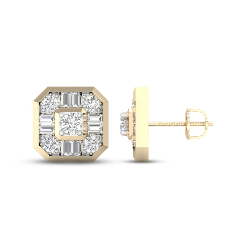 Men's Lab-Created Diamonds by KAY Earrings 1-1/2 ct tw Round & Baguette-cut 14K Yellow Gold