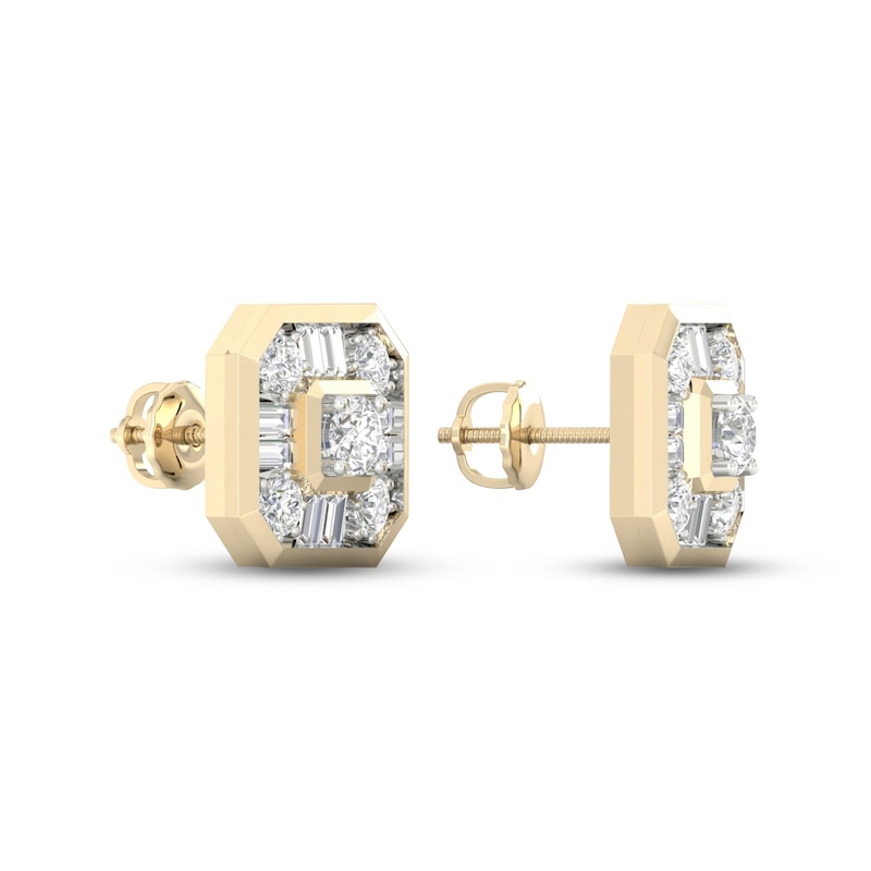 Men's Lab-Created Diamonds by KAY Earrings 1-1/2 ct tw Round & Baguette-cut 14K Yellow Gold
