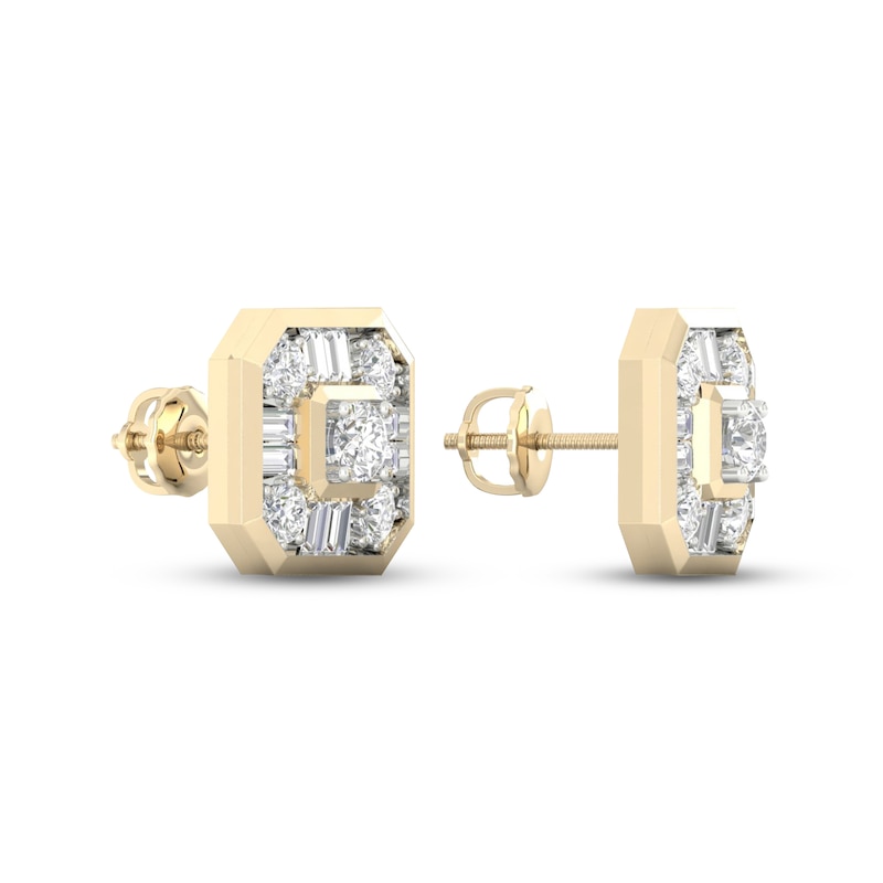 Main Image 4 of Men's KAY Lab-Grown Diamonds Earrings 1-1/2 ct tw Round & Baguette-cut 14K Yellow Gold