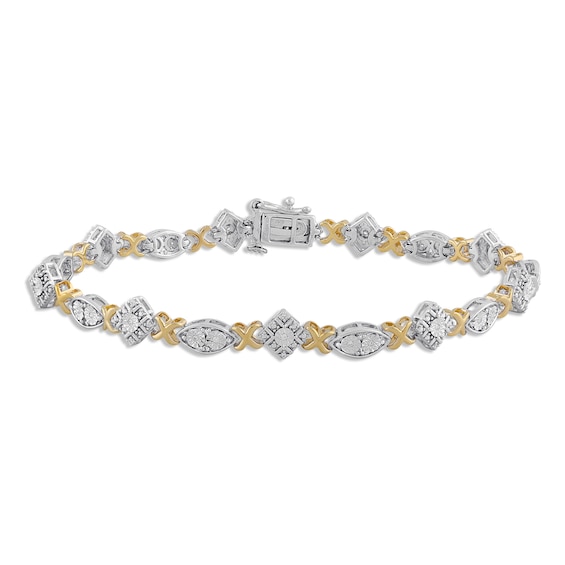 Diamond XO Bracelet 1/10 ct tw Round-cut Sterling Silver & 10K Yellow Gold