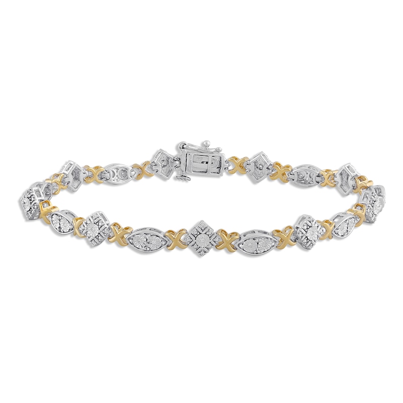 Main Image 1 of Diamond XO Bracelet 1/10 ct tw Round-cut Sterling Silver & 10K Yellow Gold