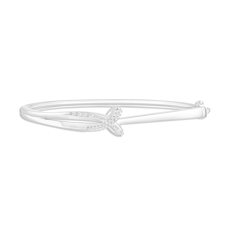 Main Image 1 of Diamond Bangle Bracelet 1/6 ct tw Baguette & Round-cut Sterling Silver 7.25&quot;