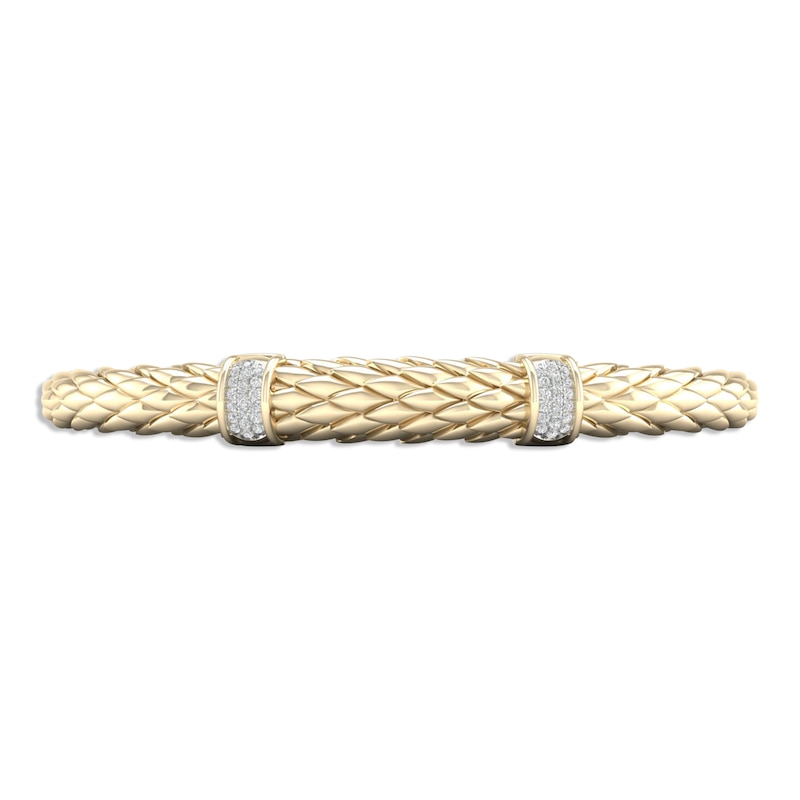 Diamond Scale Cuff Bangle Bracelet 1/6 ct tw Round-cut 10K Yellow Gold