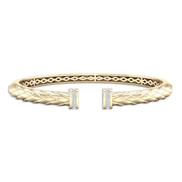 Diamond Quilted Cuff Bangle Bracelet 1/3 ct tw Round-cut 10K Yellow Gold