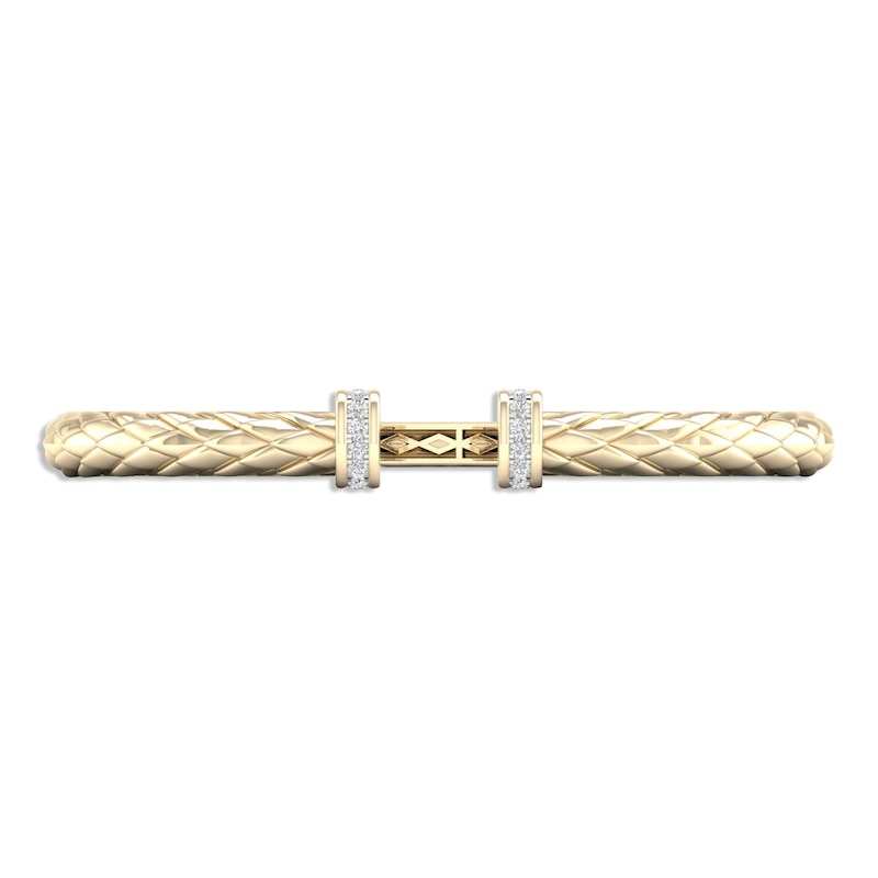 Main Image 2 of Diamond Quilted Cuff Bangle Bracelet 1/3 ct tw Round-cut 10K Yellow Gold