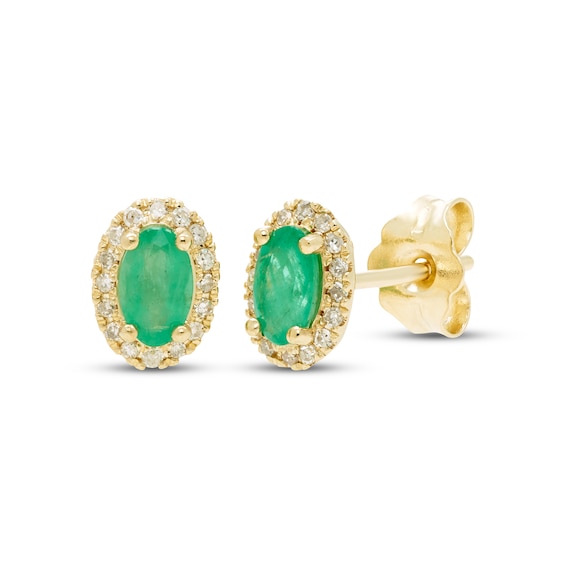 Kay Emerald & Diamond Earrings 1/10 ct tw Round-cut 10K Yellow Gold