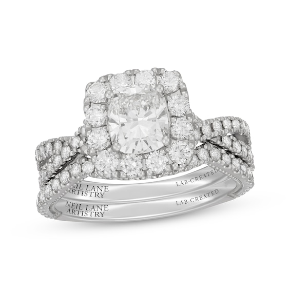 Neil Lane Artistry Cushion-Cut Lab-Grown Diamond Halo Bridal Set 2 ct tw 14K White Gold