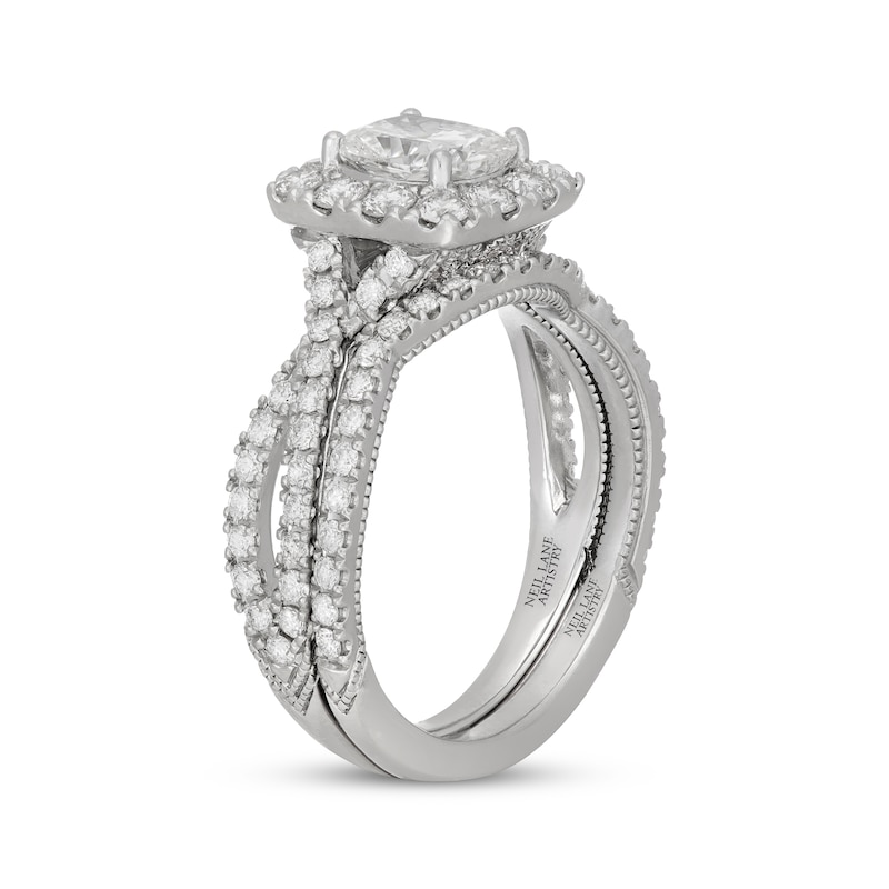 Main Image 2 of Neil Lane Artistry Cushion-Cut Lab-Grown Diamond Halo Bridal Set 2 ct tw 14K White Gold