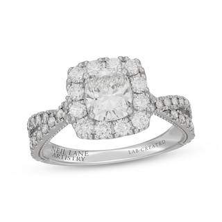 Neil Lane Artistry Cushion-Cut Lab-Grown Diamond Engagement Ring 1-7/8 ct tw 14K White Gold
