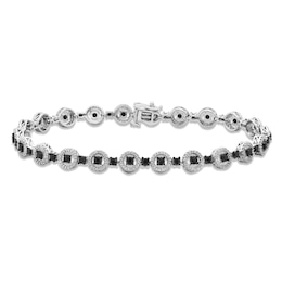 Black & White Diamond Line Bracelet 2 ct tw Round-cut 10K White Gold 7.25"
