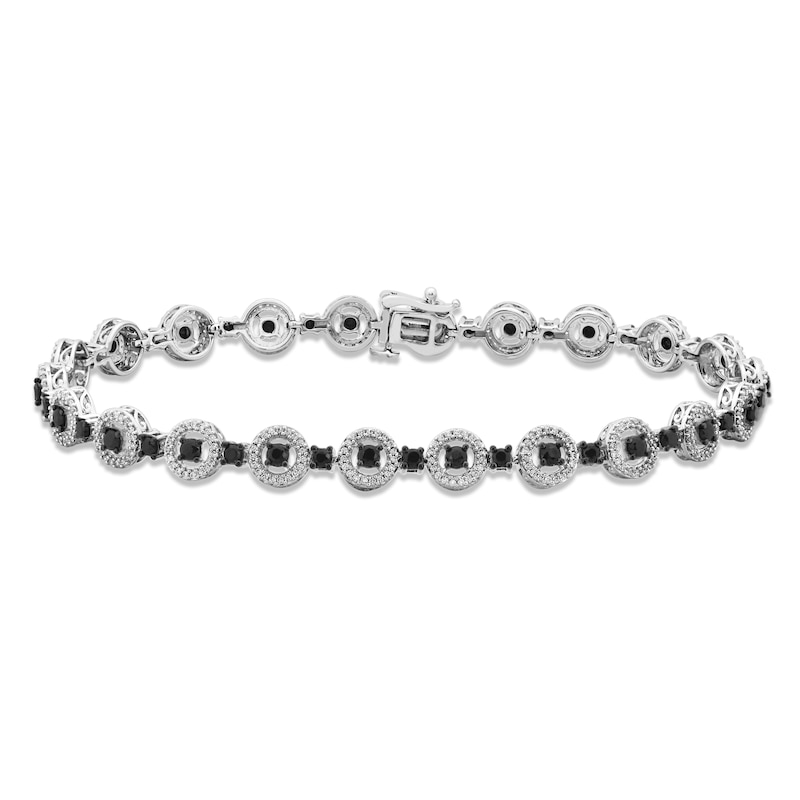 Black & White Diamond Line Bracelet 2 ct tw Round-cut 10K White Gold 7.25"