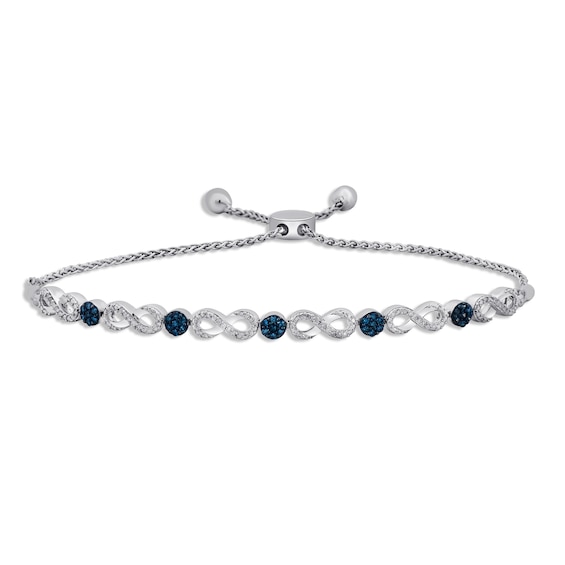 Blue & White Diamond Infinity Bolo Bracelet 1/4 ct tw Round-cut Sterling Silver 9.5"
