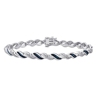 Blue & White Diamond Swirl Bracelet 1/2 ct tw Round-cut Sterling Silver ...