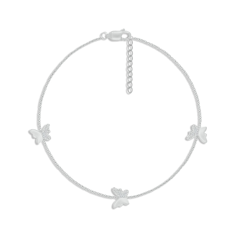 Main Image 1 of Diamond Butterfly Station Anklet 1/20 ct tw Sterling Silver 10&quot;