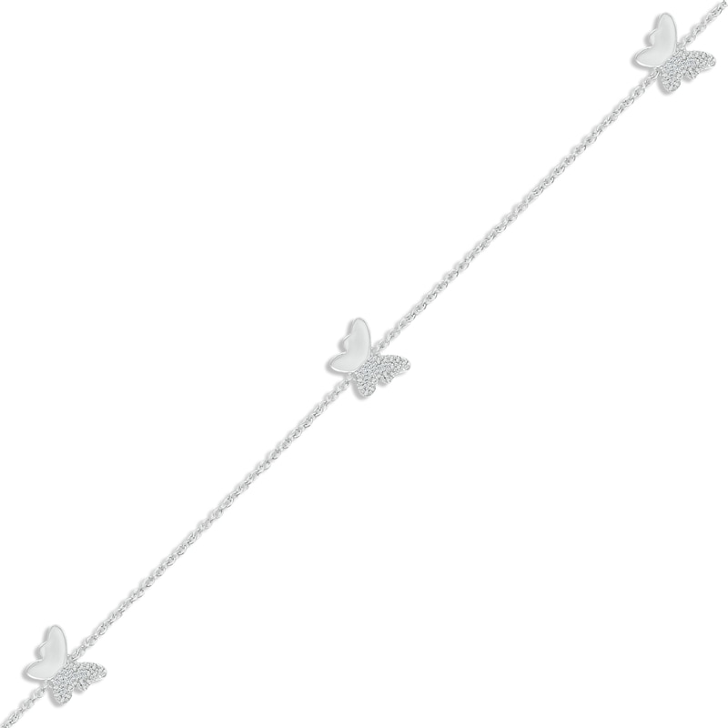 Main Image 2 of Diamond Butterfly Station Anklet 1/20 ct tw Sterling Silver 10&quot;