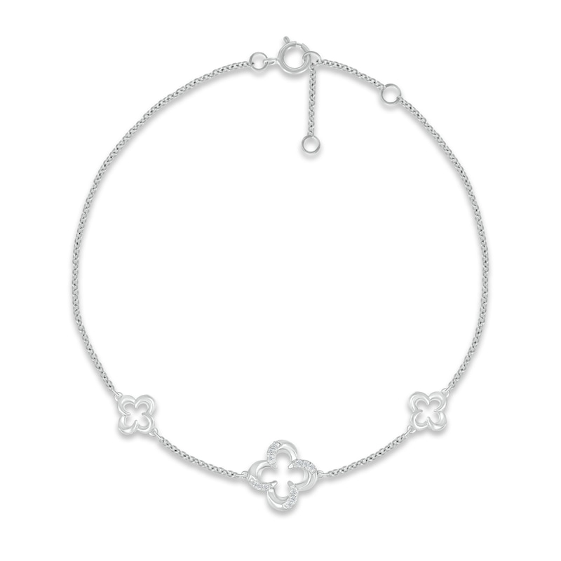 Main Image 1 of Diamond Open Clover Station Bracelet Sterling Silver 7&quot;