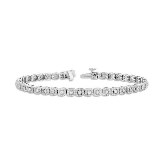 Diamond Cushion Link Halo Bracelet 2 ct tw 10K White Gold 7.25"