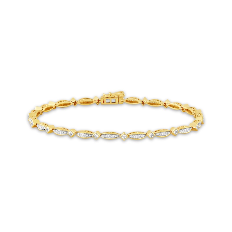 Princess & Round-Cut Diamond Bezel Bracelet 1 ct tw 10K Yellow Gold
