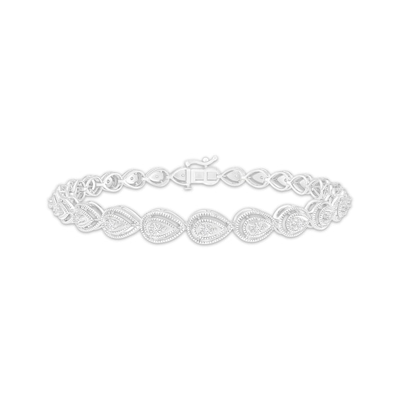 Diamond Teardrop Link Bracelet 1/10 ct tw Sterling Silver 7"