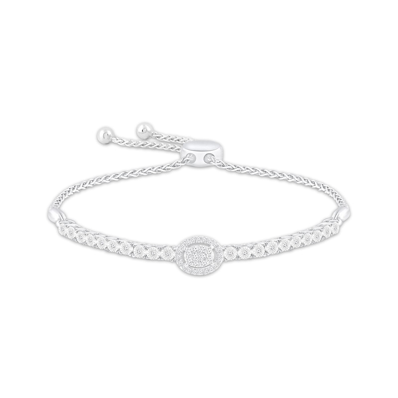 Main Image 1 of Multi-Diamond Oval Bolo Bracelet 1/4 ct tw 10K White Gold 9.5&quot;