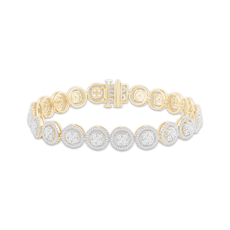 Main Image 1 of Multi-Diamond Halo Bracelet 3 ct tw 10K Yellow Gold 7.25&quot;