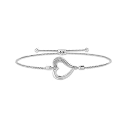 Diamond Accent Abstract Heart Bolo Bracelet Sterling Silver 9.5"