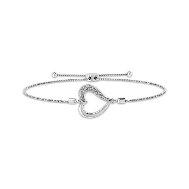 Main Image 1 of Diamond Accent Abstract Heart Bolo Bracelet Sterling Silver 9.5&quot;