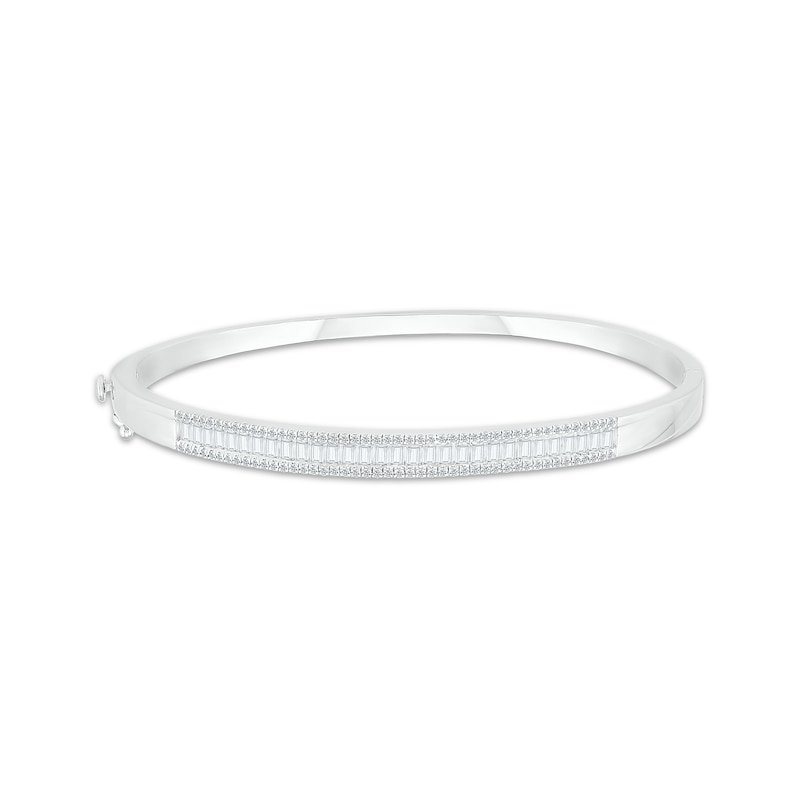 Main Image 1 of Baguette & Round-Cut Diamond Bangle Bracelet 1 ct tw 10K White Gold