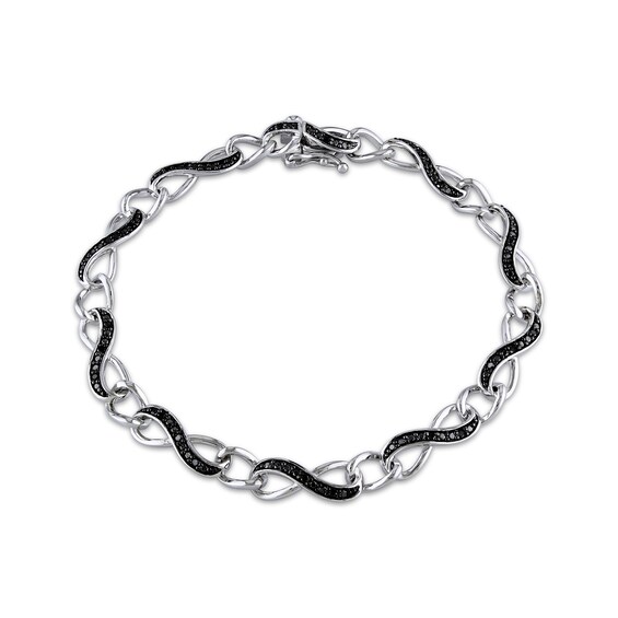 Round-Cut Black Diamond Infinity Bracelet 1/4 ct tw Sterling Silver 7”