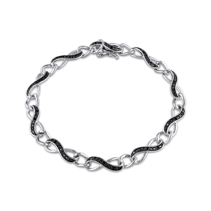 Main Image 1 of Round-Cut Black Diamond Infinity Bracelet 1/4 ct tw Sterling Silver 7”