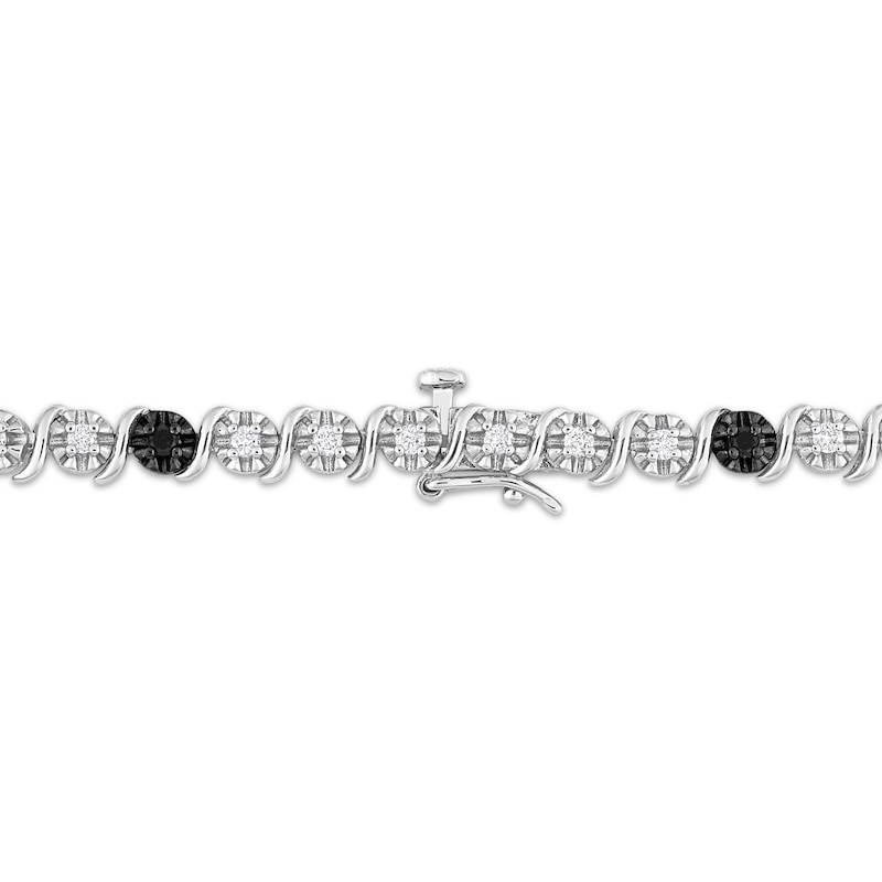 Main Image 2 of Round-Cut Black & White Diamond S-Link Tennis Bracelet 1 ct tw Sterling Silver 7.5”