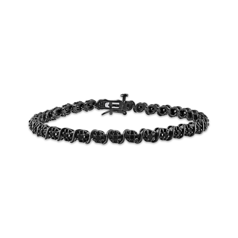 Main Image 1 of Round-Cut Black Diamond S-Link Tennis Bracelet 1 ct tw Sterling Silver 7.25”