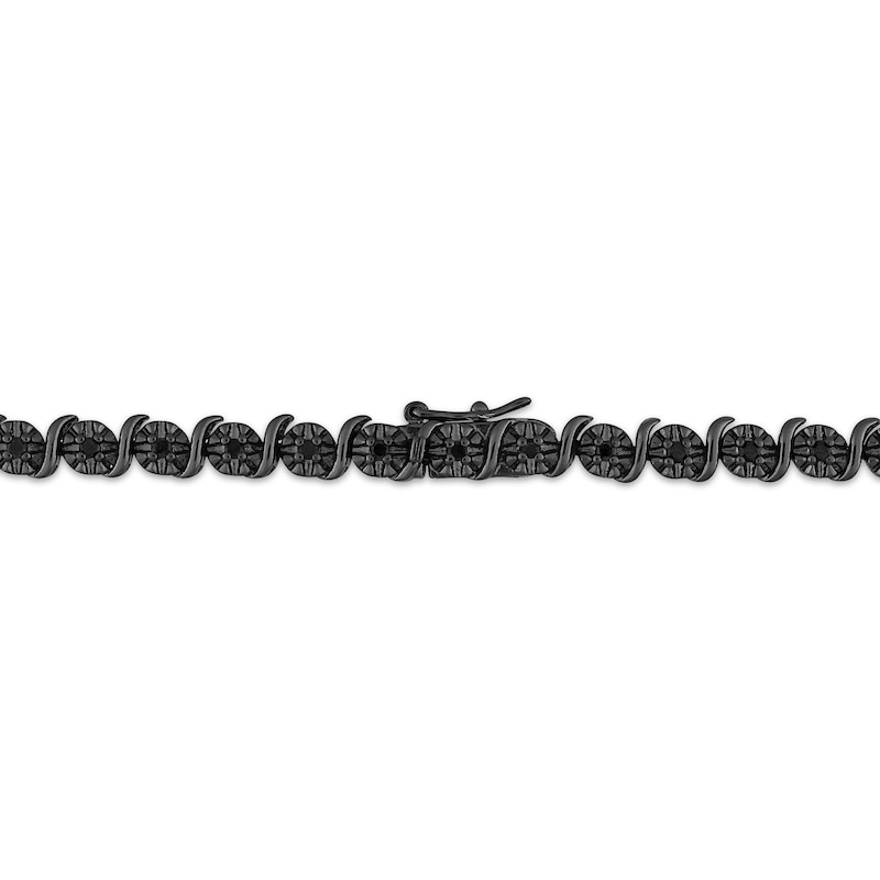 Round-Cut Black Diamond S-Link Tennis Bracelet 1 ct tw Sterling Silver 7.25”