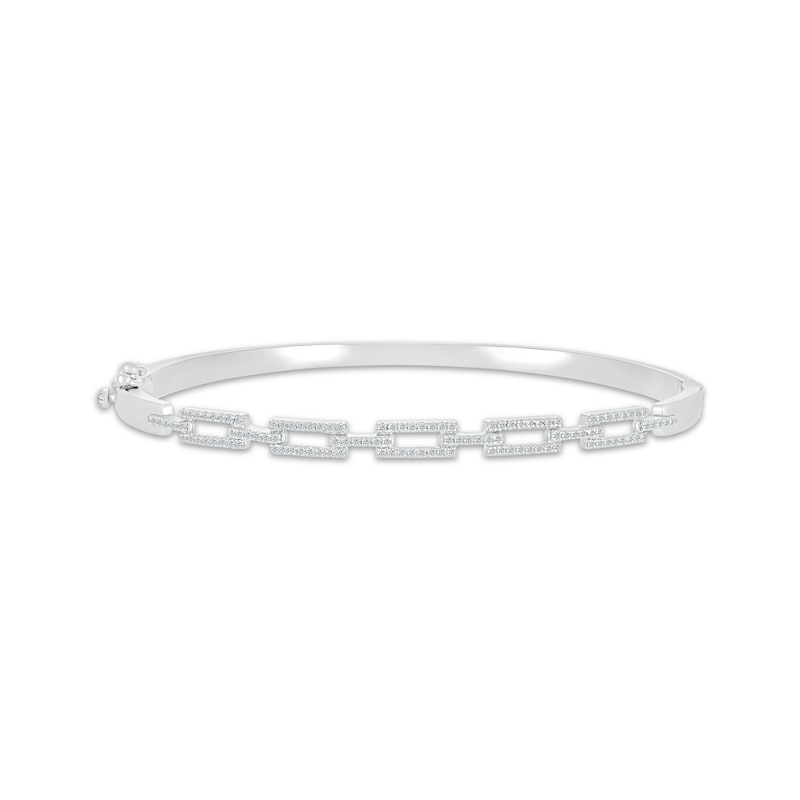 Main Image 1 of Round-Cut Diamond Rectangle Paperclip-Link Hinged Bangle Bracelet 1/2 ct tw 10K White Gold