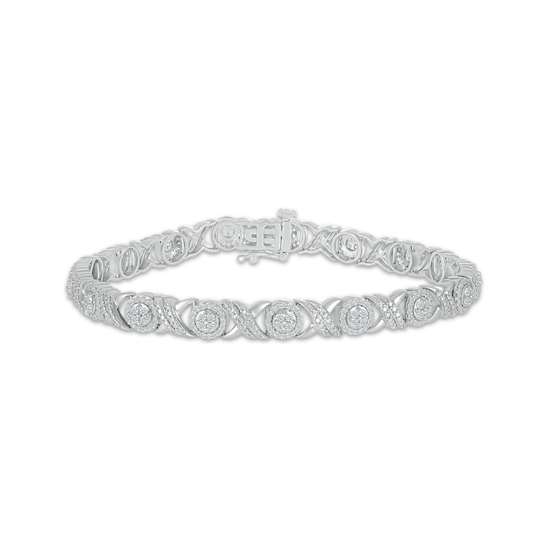 Main Image 1 of Round-Cut Diamond XO Link Tennis Bracelet 1 ct tw Sterling Silver 7.25”