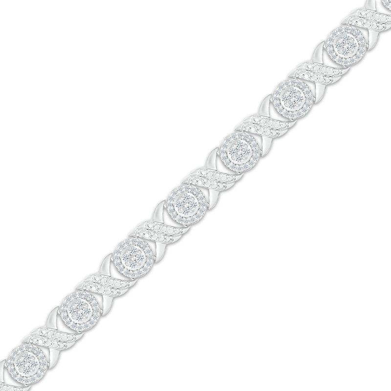 Main Image 2 of Round-Cut Diamond XO Link Tennis Bracelet 1 ct tw Sterling Silver 7.25”