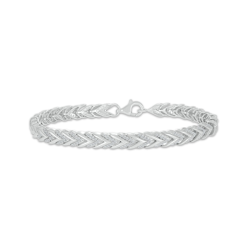 Main Image 1 of Round-Cut Diamond Chevron Tennis Bracelet 1 ct tw Sterling Silver 7.25”