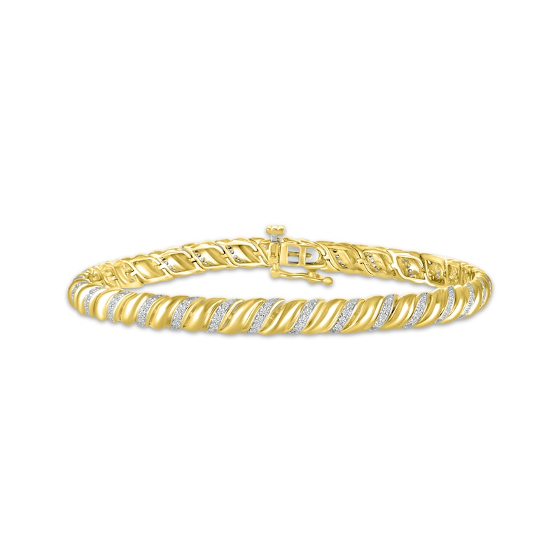 Main Image 1 of Round-Cut Diamond Spiral-Link Tennis Bracelet 1 ct tw 10K Yellow Gold 7.25”