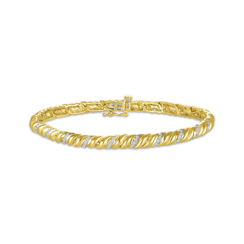 Main Image 1 of Round-Cut Diamond Spiral-Link Tennis Bracelet 1/2 ct tw 14K Yellow Gold 7.25”