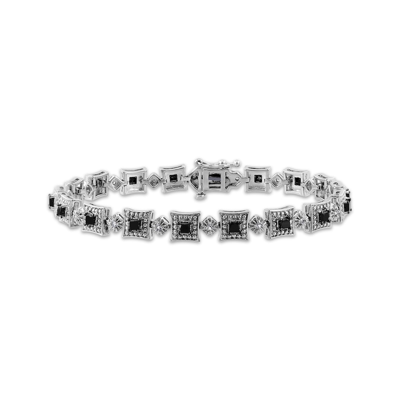 Princess-Cut Black & Round-Cut White Diamond Bracelet 2 ct tw Sterling Silver 7”