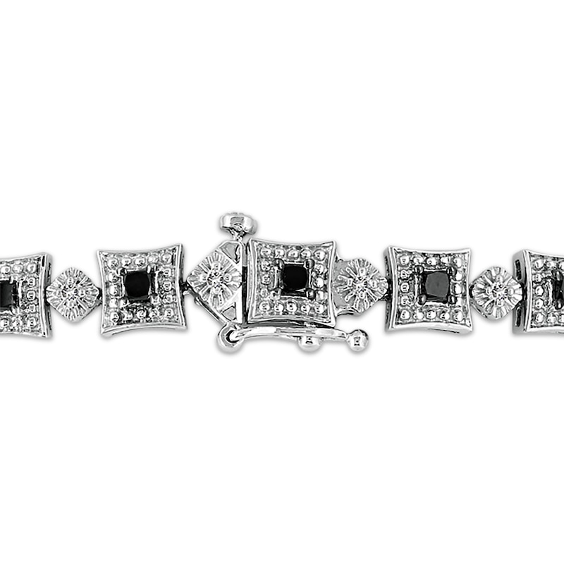 Princess-Cut Black & Round-Cut White Diamond Bracelet 2 ct tw Sterling Silver 7”