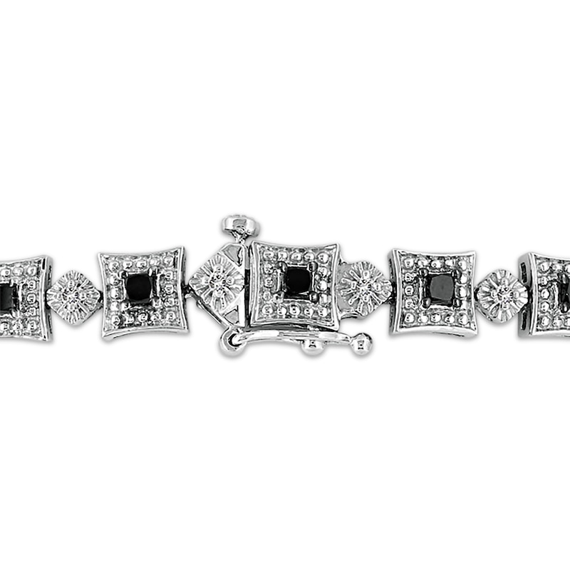 Main Image 2 of Princess-Cut Black & Round-Cut White Diamond Bracelet 2 ct tw Sterling Silver 7”
