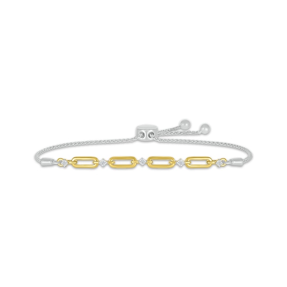 Round-Cut Diamond Paperclip Bolo Bracelet 1/10 ct tw 10K Yellow Gold & Sterling Silver