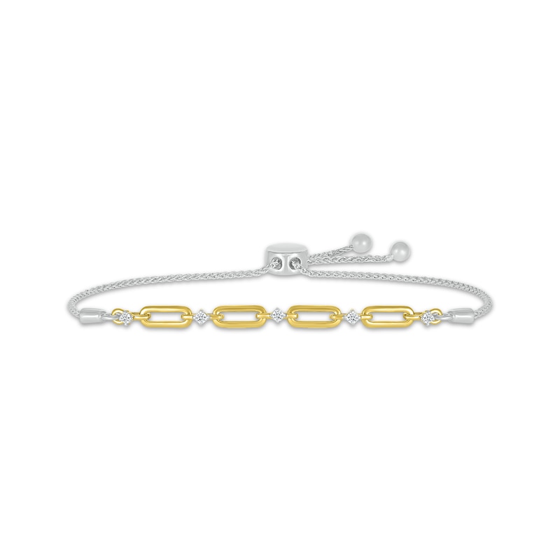 Main Image 1 of Round-Cut Diamond Paperclip Bolo Bracelet 1/10 ct tw 10K Yellow Gold & Sterling Silver