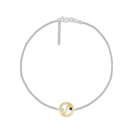 Black & White Diamond Yin-Yang Anklet 1/20 ct tw Sterling Silver & 10K Yellow Gold 9"
