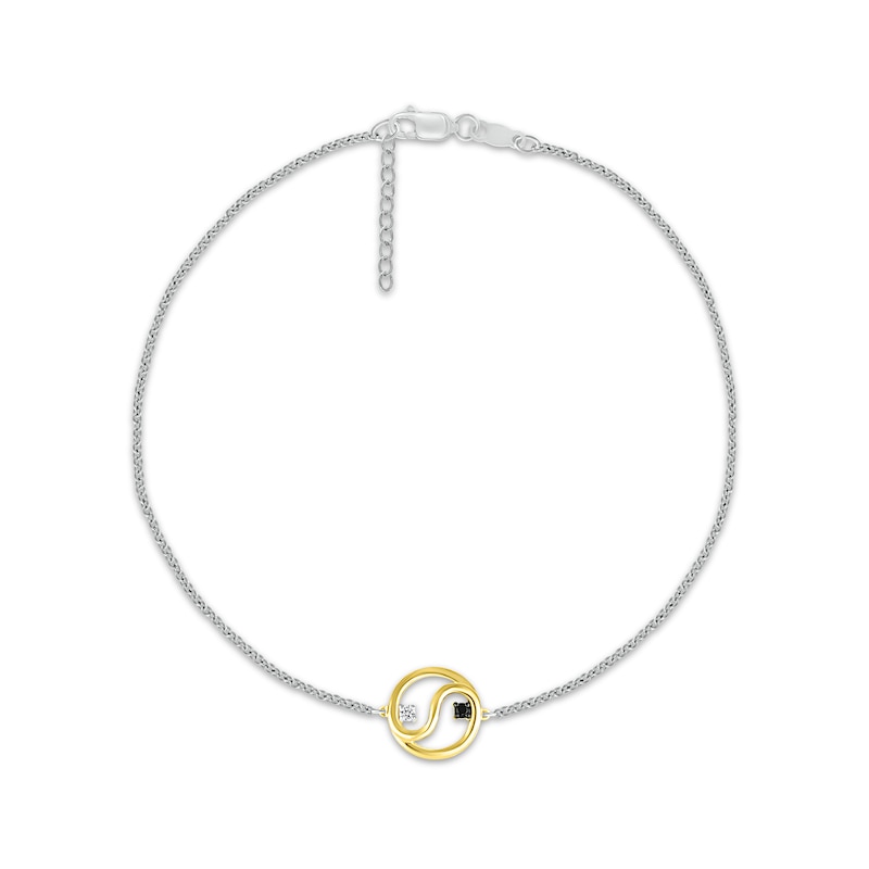 Black & White Diamond Yin-Yang Anklet 1/20 ct tw Sterling Silver & 10K Yellow Gold 9"