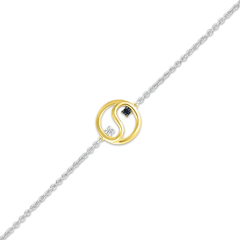 Black & White Diamond Yin-Yang Anklet 1/20 ct tw Sterling Silver & 10K Yellow Gold 9"