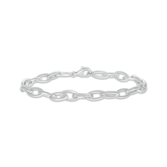 Diamond Oval Link Bracelet 1/10 ct tw Sterling Silver 7.25”