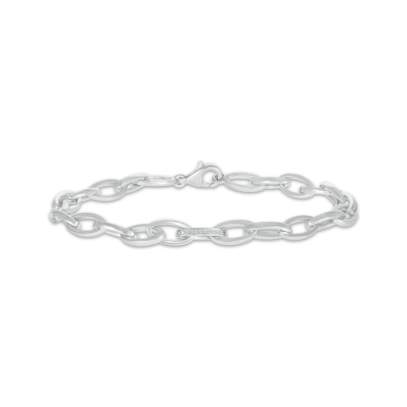 Main Image 1 of Diamond Oval Link Bracelet 1/10 ct tw Sterling Silver 7.25”